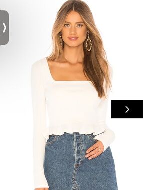 Superdown Women’s S White Ribbed Long Sleeve Crop Top With Ruffle Hem